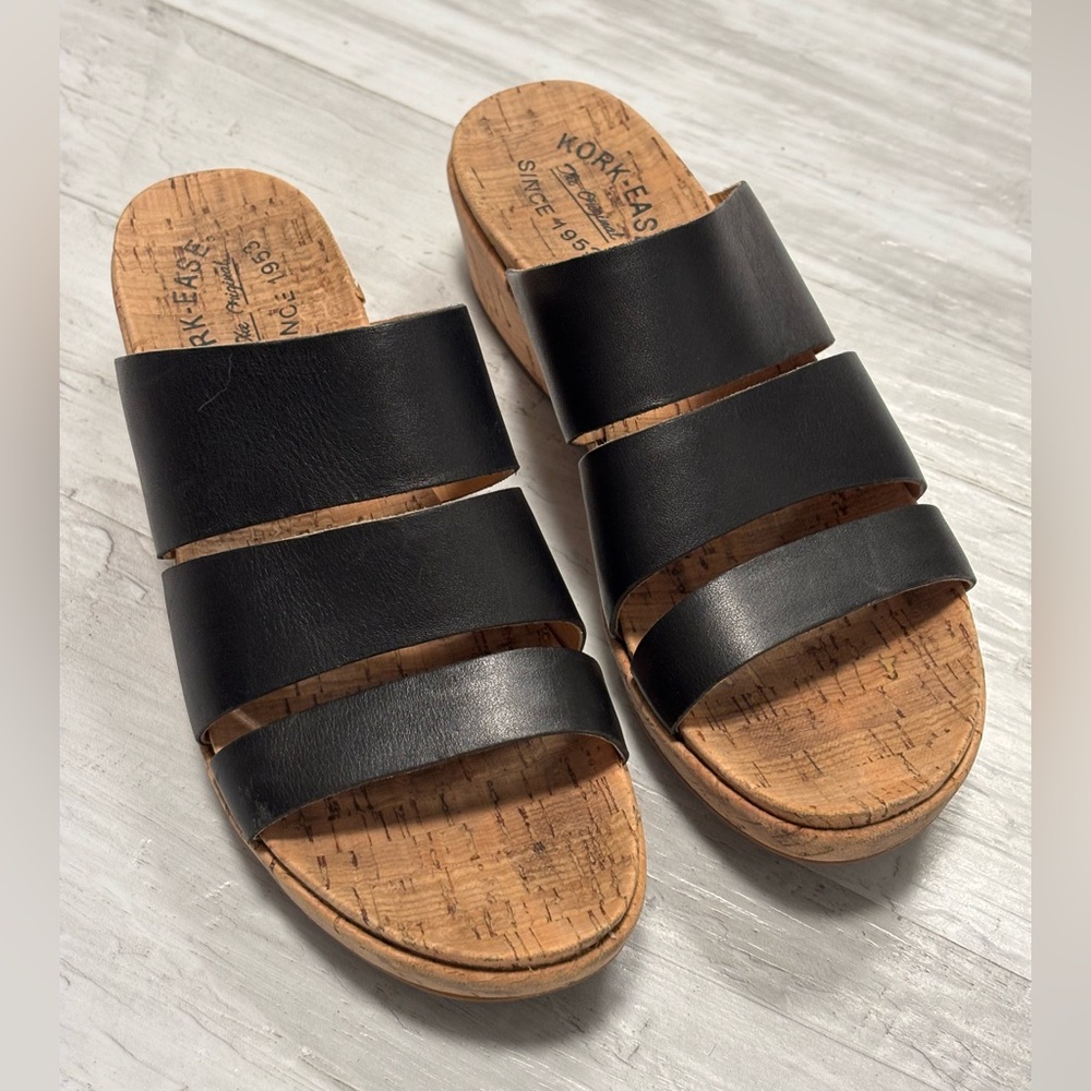 Kork-Ease Black Leather Menzie Slide Sandals Women’s Size 8
